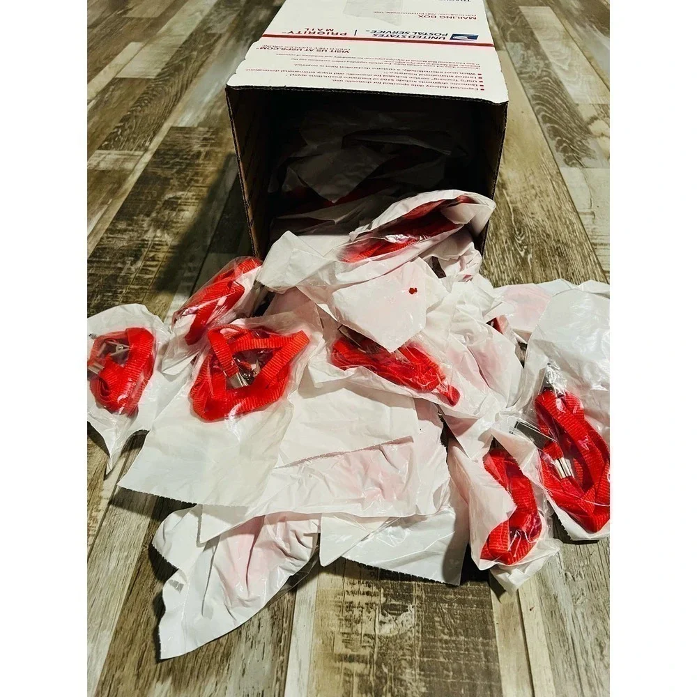 3/8'' Red Flat Opened-ended Lanyard w/ Two Bulldog Clips - 75 per pack